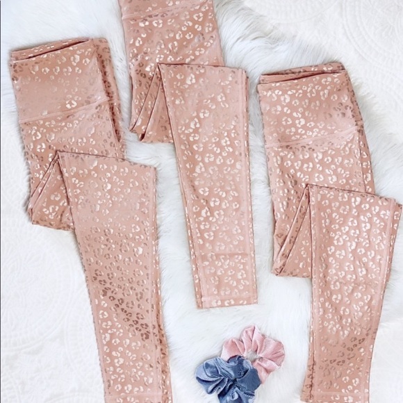 Mono B Leopard Blush Pink Silver Leggings Tummy Tuck Size M New - Picture 2 of 13